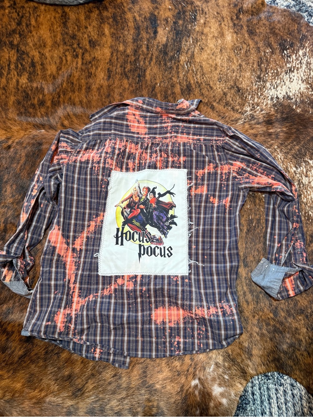 Upcycled WOMEN'S FLANNEL Hocus Pocus Sz M Katierie’s Red Blue Custom 1 Of A Kind